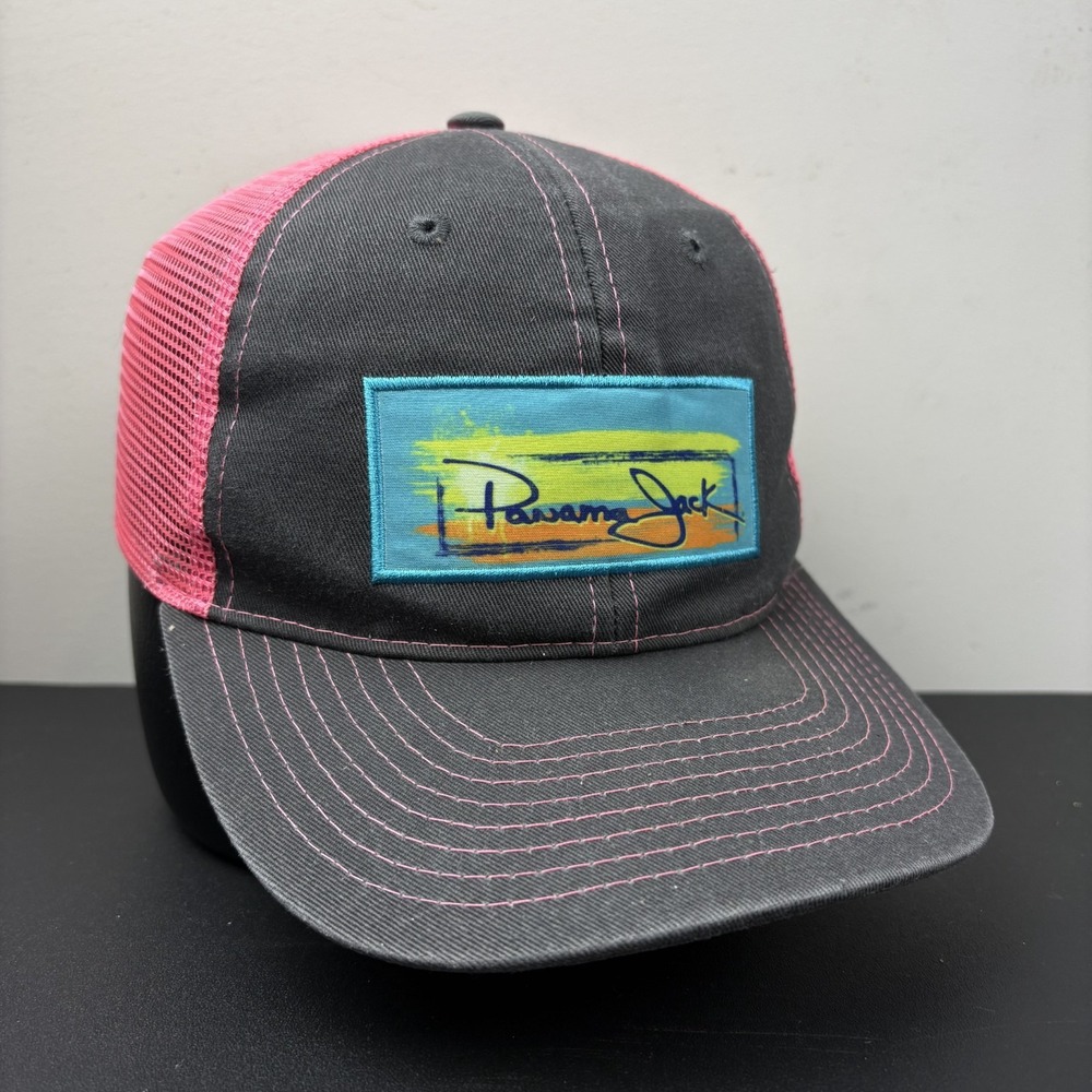 Vintage Y2K Panama Jack Sunset Grey Pink Mesh Snapback Trucker Hat Surf Cap